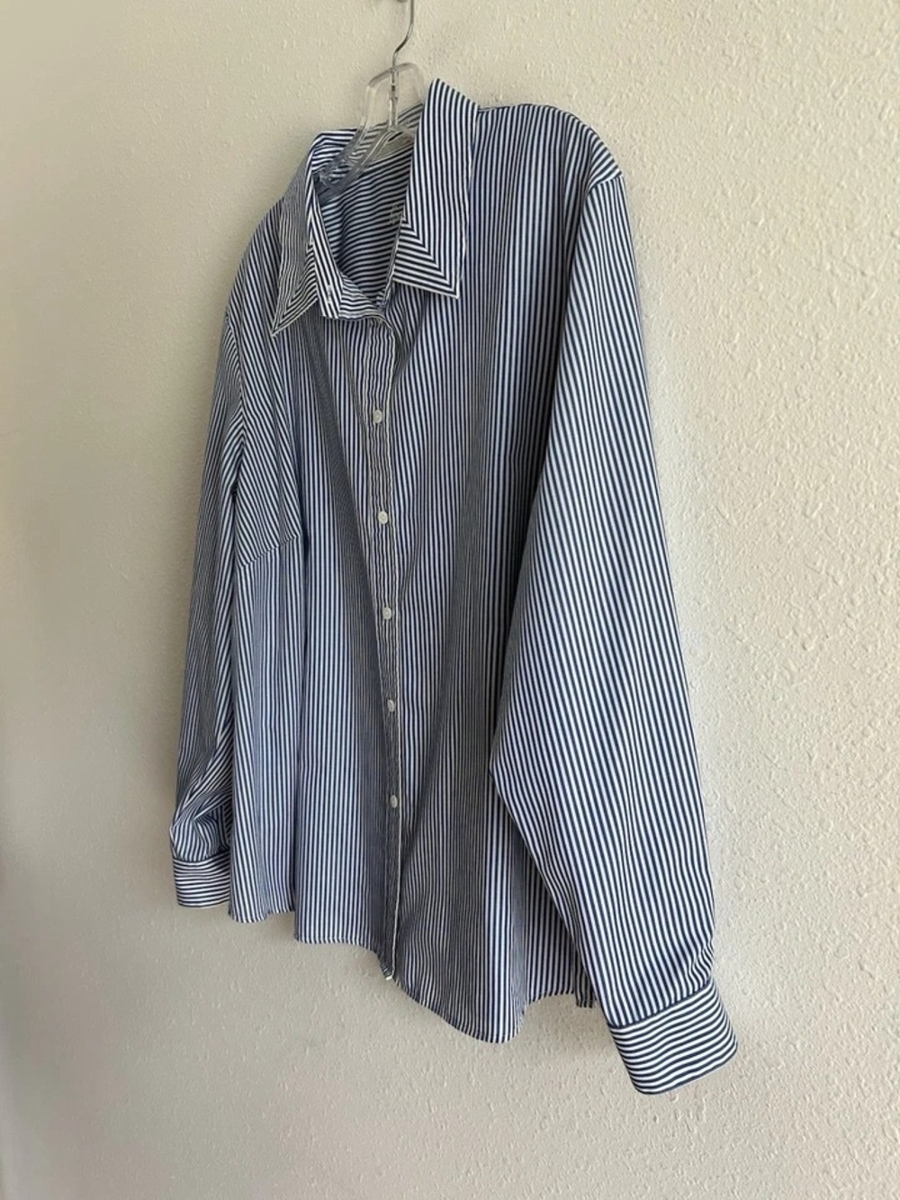 Foxcroft Blue and White Vertical Stripe Button-Down Shirt - Picture 4 of 9
